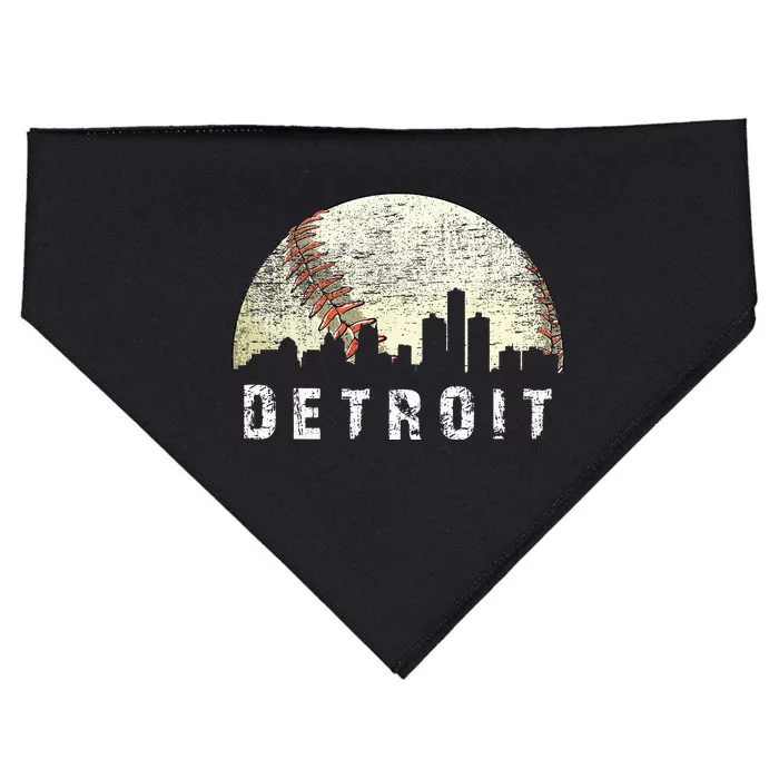 Vintage Detroit Cityscape Baseball Lover Men Women Kids USA-Made Doggie Bandana