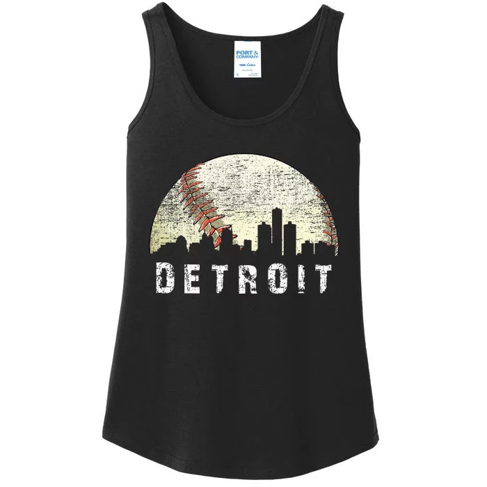 Vintage Detroit Cityscape Baseball Lover Men Women Kids Ladies Essential Tank