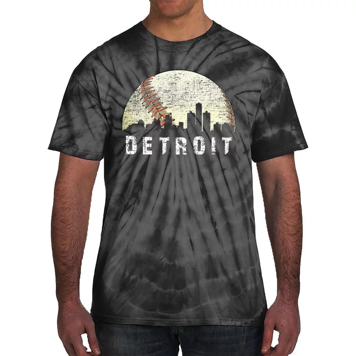 Vintage Detroit Cityscape Baseball Lover Men Women Kids Tie-Dye T-Shirt