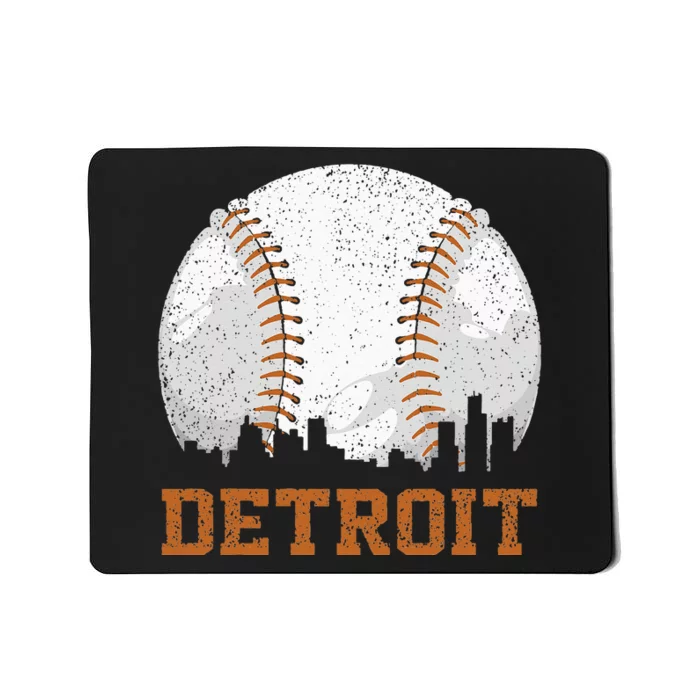 Vintage Detroit Cityscape Baseball Lover Player and Fans Mousepad