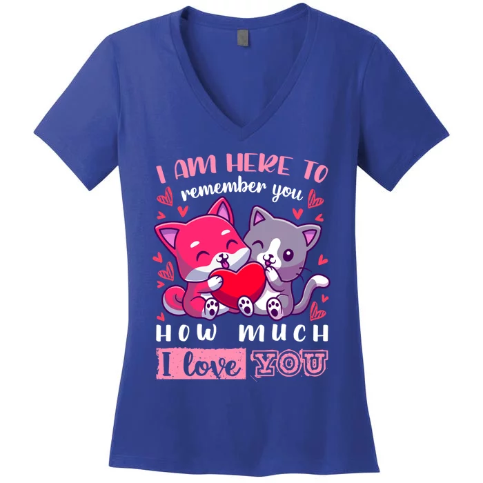 Valentine's Day Couple Pajama Cats With Heart And Saying Meaningful Gift Women's V-Neck T-Shirt