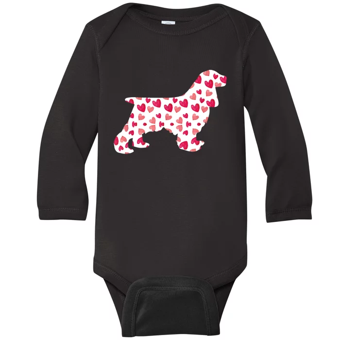 Valentines Day Cocker Spaniel Hearts Puppy Dog Lover Baby Long Sleeve Bodysuit