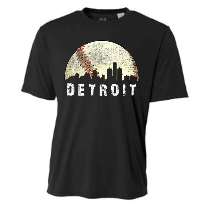 Vintage Detroit Cityscape Baseball Lover Cooling Performance Crew T-Shirt