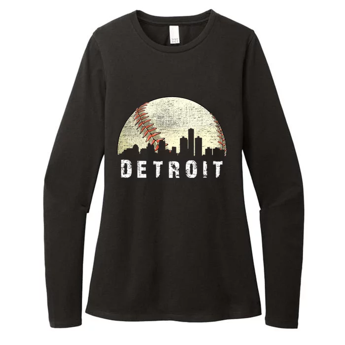 Vintage Detroit Cityscape Baseball Lover Womens CVC Long Sleeve Shirt