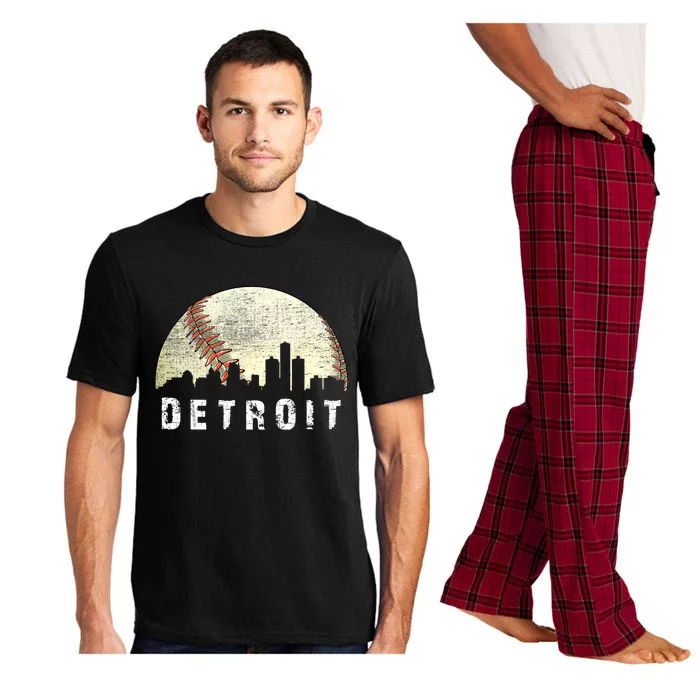 Vintage Detroit Cityscape Baseball Lover Pajama Set