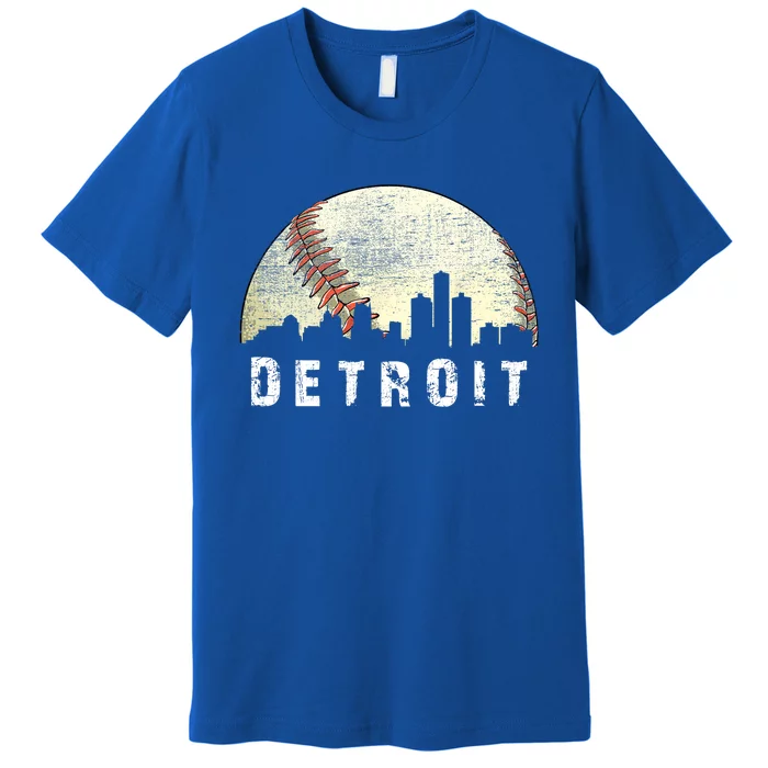 Vintage Detroit Cityscape Baseball Lover Premium T-Shirt