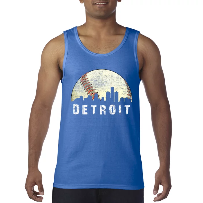 Vintage Detroit Cityscape Baseball Lover Tank Top