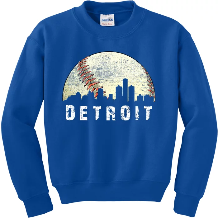 Vintage Detroit Cityscape Baseball Lover Kids Sweatshirt