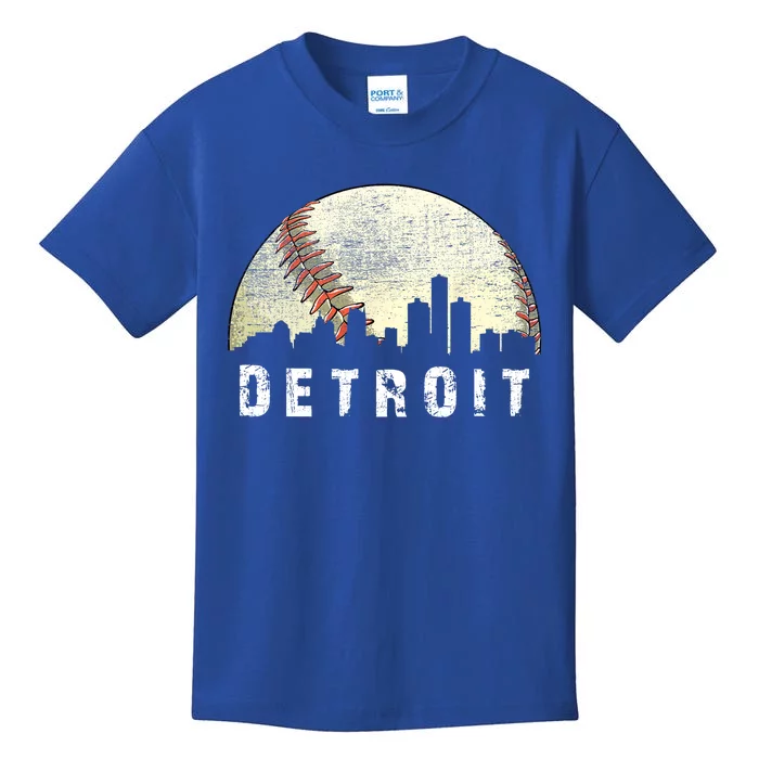 Vintage Detroit Cityscape Baseball Lover Kids T-Shirt