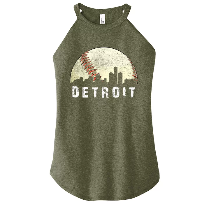 Vintage Detroit Cityscape Baseball Lover Women’s Perfect Tri Rocker Tank