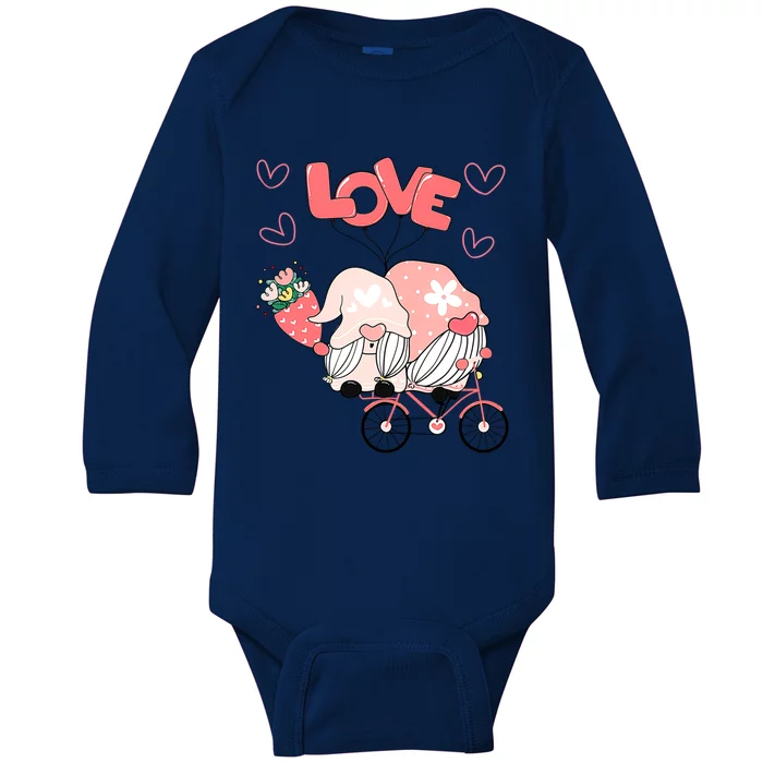 Valentines Day Cute Love Heart Gnome Leopard Cheetah Print Great Gift Baby Long Sleeve Bodysuit