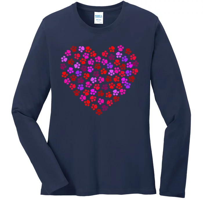 Valentines Day Cat & Dog Paws Ladies Long Sleeve Shirt