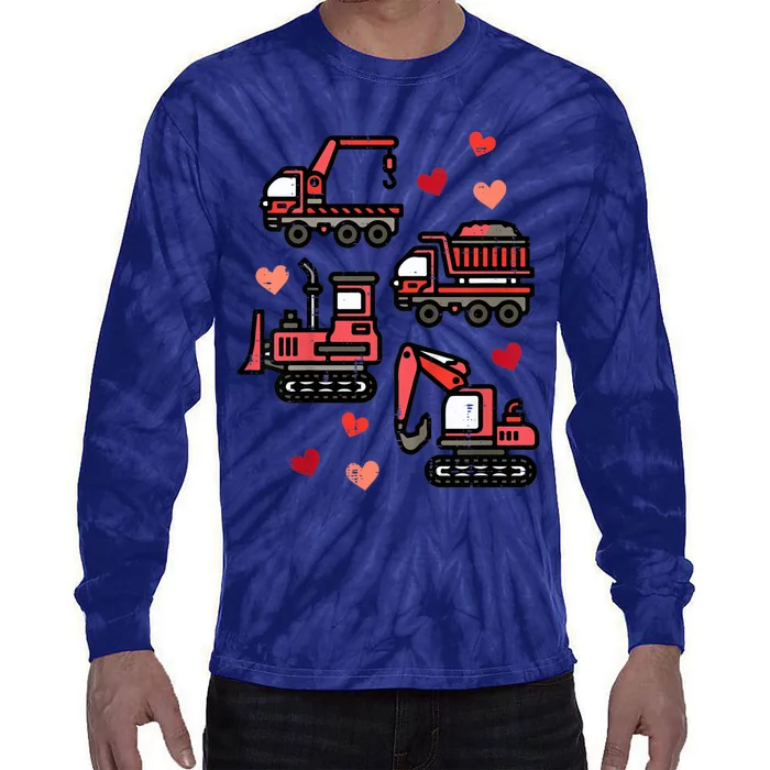 Valentines Day Construction Trucks Funny Tie-Dye Long Sleeve Shirt