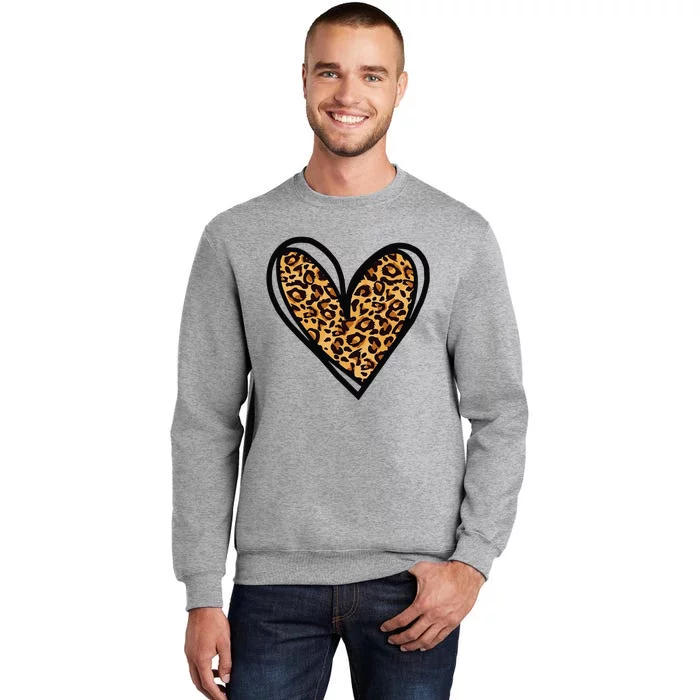 Valentines Day Cheetah Print Heart Love Gift Tall Sweatshirt