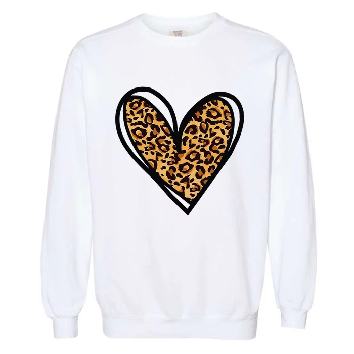 Valentines Day Cheetah Print Heart Love Gift Garment-Dyed Sweatshirt