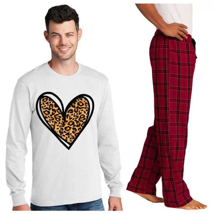 Valentines Day Cheetah Print Heart Love Gift Long Sleeve Pajama Set