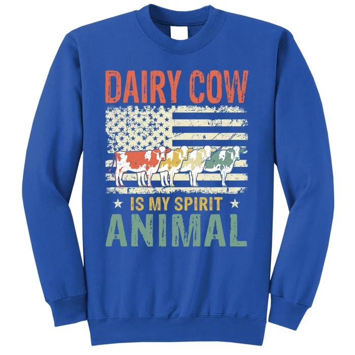 Vintage Dairy Cow Spirit Animal Lover Retro Us American Flag Meaningful Gift Sweatshirt