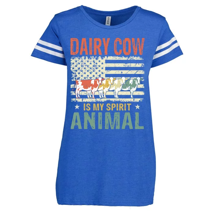 Vintage Dairy Cow Spirit Animal Lover Retro Us American Flag Meaningful Gift Enza Ladies Jersey Football T-Shirt