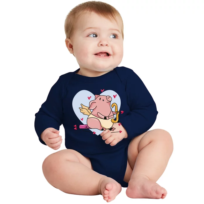 Valentine’s Day Cupid Pig Friend Friend Gift Baby Long Sleeve Bodysuit