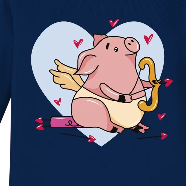 Valentine’s Day Cupid Pig Friend Friend Gift Baby Long Sleeve Bodysuit