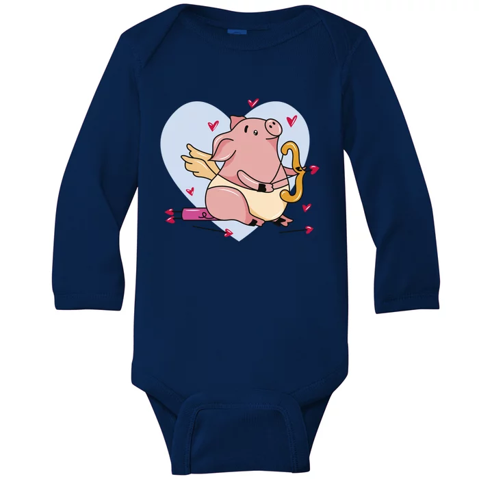 Valentine’s Day Cupid Pig Friend Friend Gift Baby Long Sleeve Bodysuit