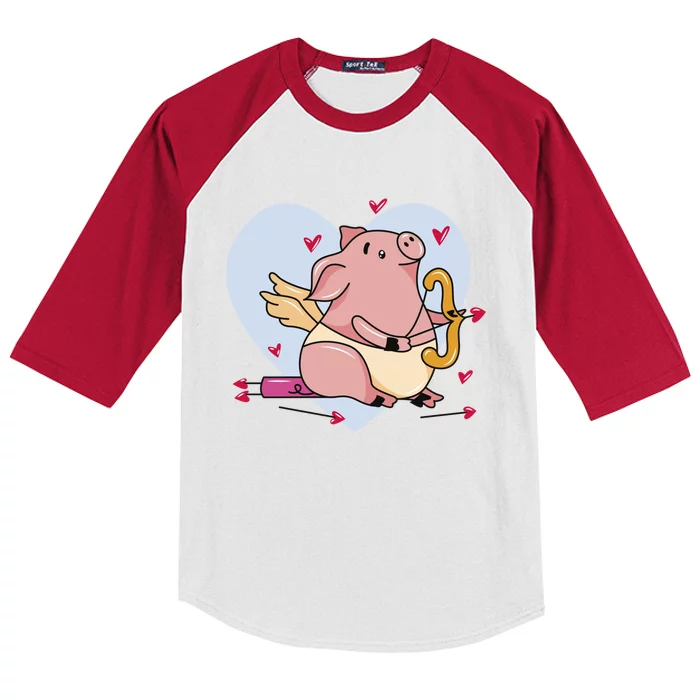 Valentine’s Day Cupid Pig Friend Friend Gift Kids Colorblock Raglan Jersey