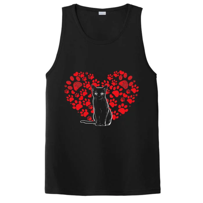 Valentines Day Cat Lover Heart Paw Gifts Cat Dad Mom Performance Tank