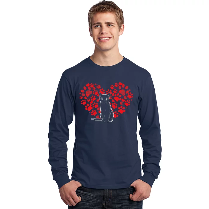 Valentines Day Cat Lover Heart Paw Gifts Cat Dad Mom Long Sleeve Shirt