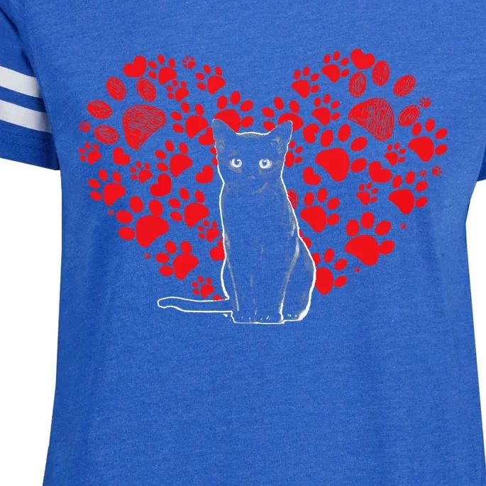 Valentines Day Cat Lover Heart Paw Gifts Cat Dad Mom Enza Ladies Jersey Football T-Shirt