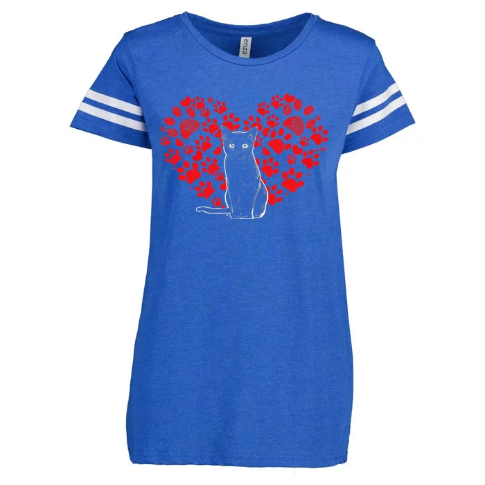 Valentines Day Cat Lover Heart Paw Gifts Cat Dad Mom Enza Ladies Jersey Football T-Shirt