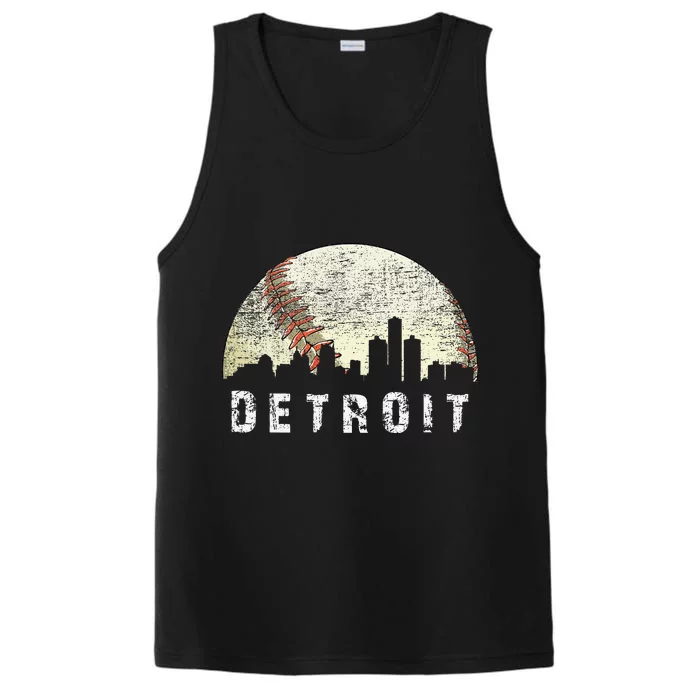 Vintage Detroit Cityscape Baseball Lover Performance Tank