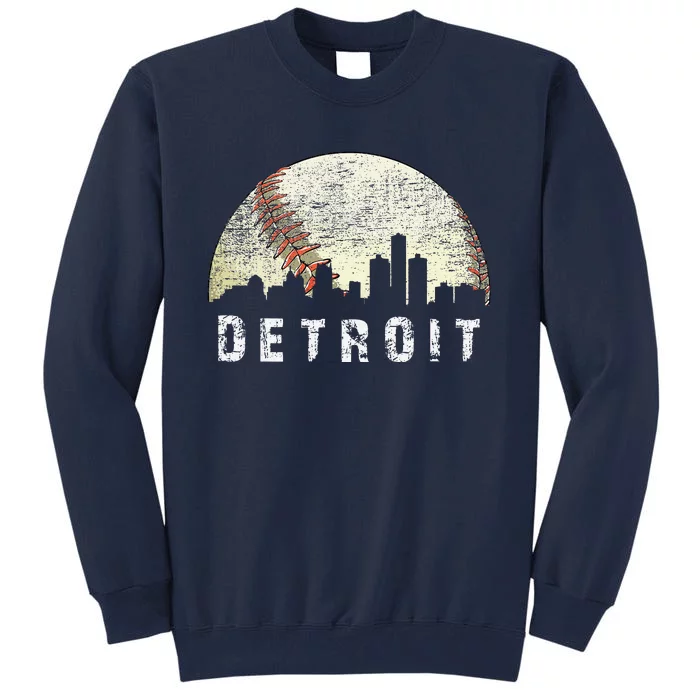 Vintage Detroit Cityscape Baseball Lover Tall Sweatshirt