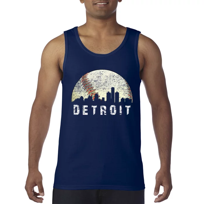 Vintage Detroit Cityscape Baseball Lover Tank Top