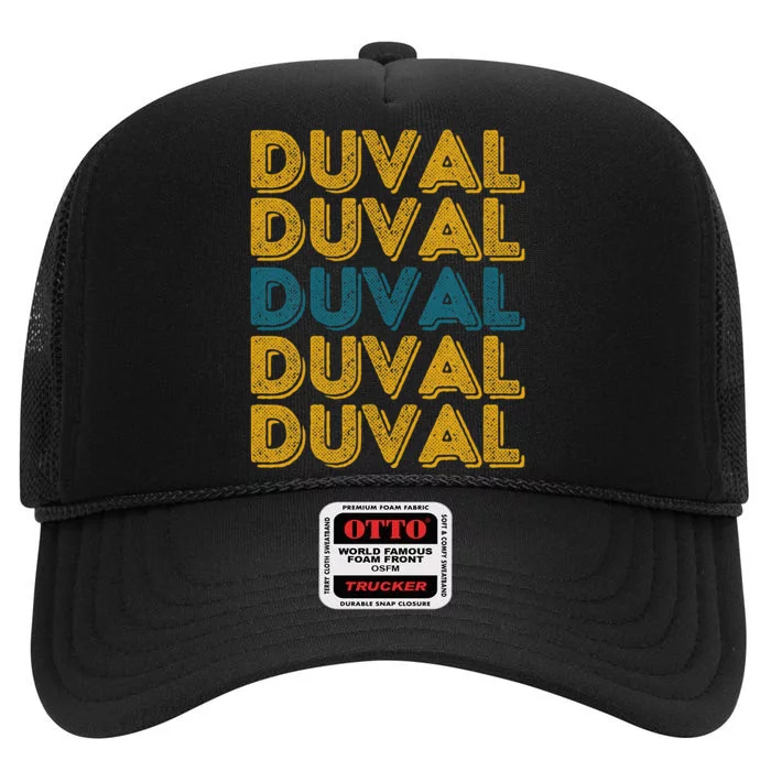 Vintage Duval County Florida Retro Duval Teal And Gold High Crown Mesh Trucker Hat