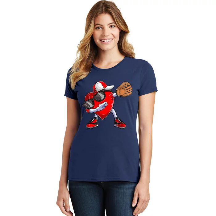 Valentines Day Dabbing Heart Baseball Catcher Women's T-Shirt