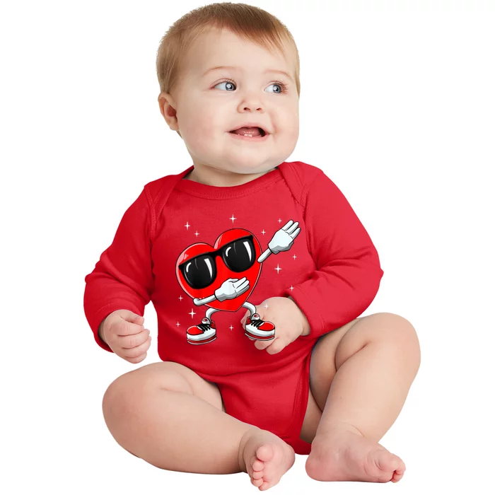 Valentines Day Dabbing Heart Funny Valentine's Day Baby Long Sleeve Bodysuit