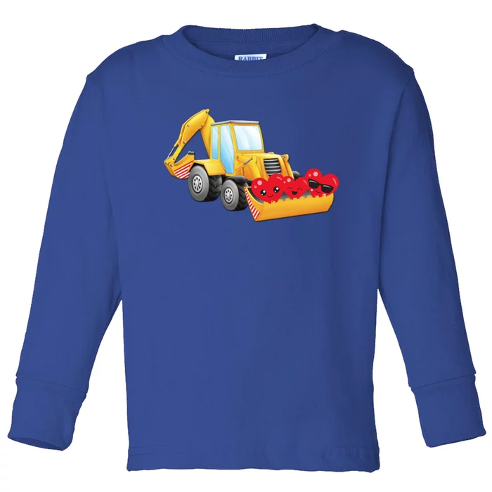 Valentine's Day Digger Loader Hearts Emoticons Gift Toddler Long Sleeve Shirt