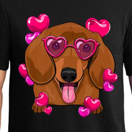 Valentines Day Dachshund Heart Glasses Funny Dog Lover Gift Pajama Set