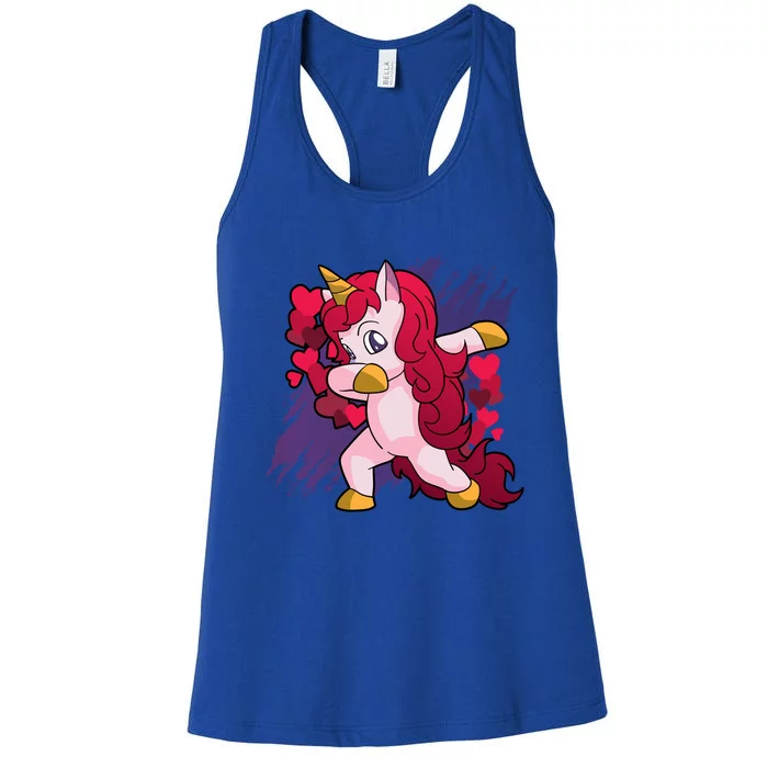 Valentine's Day Dabbing Unicorn Funny Valentines Gift Women's Racerback Tank