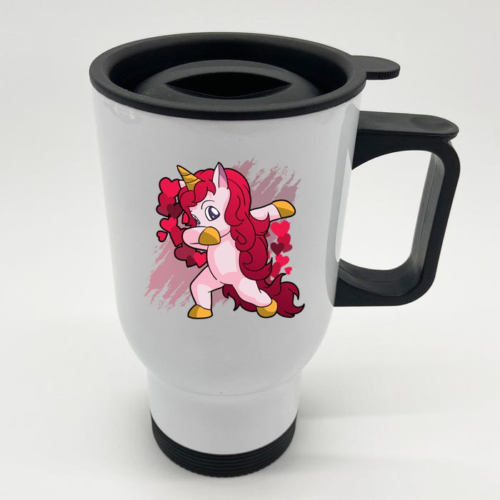 Valentine's Day Dabbing Unicorn Funny Valentines Gift Front & Back Stainless Steel Travel Mug