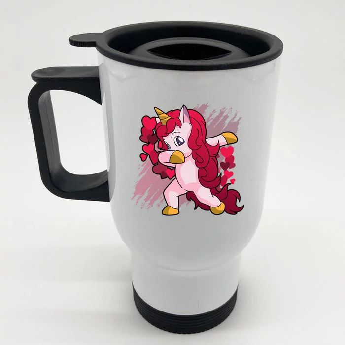 Valentine's Day Dabbing Unicorn Funny Valentines Gift Front & Back Stainless Steel Travel Mug