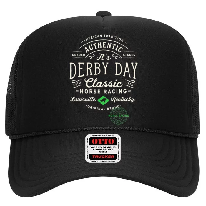 Vintage Derby Day Louisville Kentucky Horse Racing Meaningful Gift High Crown Mesh Trucker Hat