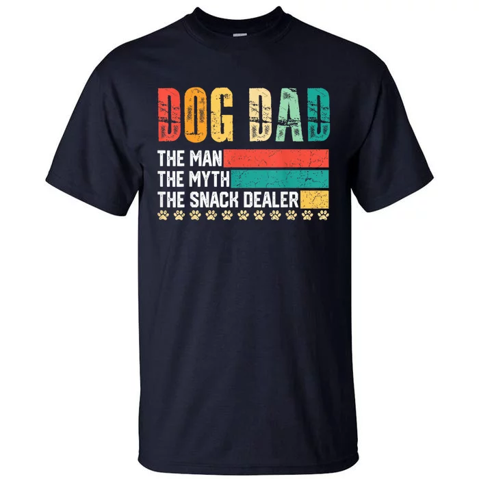 Vintage Dog Dad Dog Father The Man Myth Snack Dealer Paw Fathers Day Tall T-Shirt