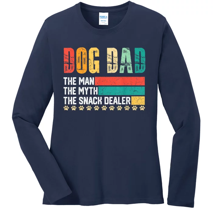 Vintage Dog Dad Dog Father The Man Myth Snack Dealer Paw Fathers Day Ladies Long Sleeve Shirt