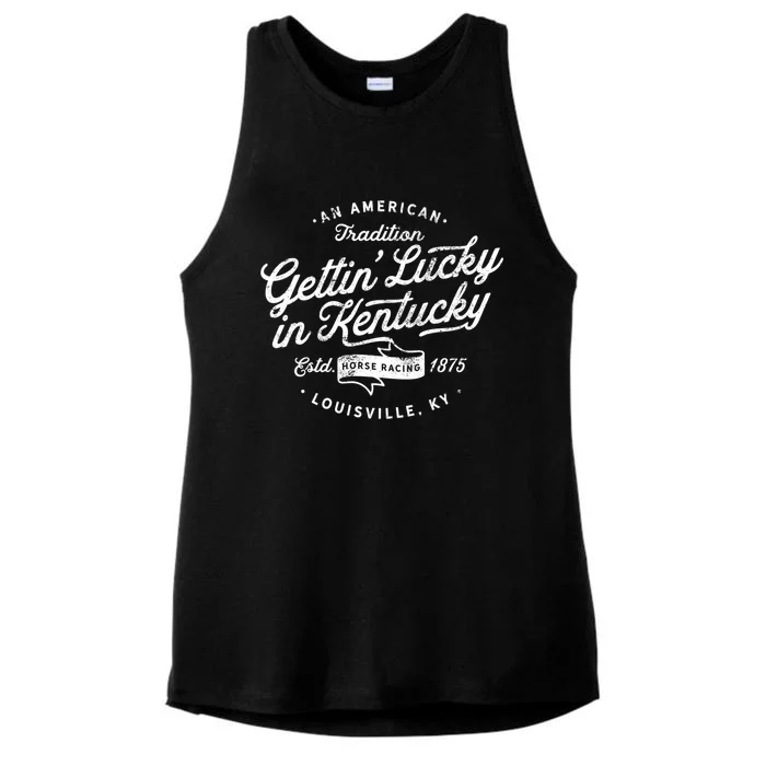 Vintage Derby Day Gettin Lucky In Kentucky Horse Racing Gift Ladies Tri-Blend Wicking Tank