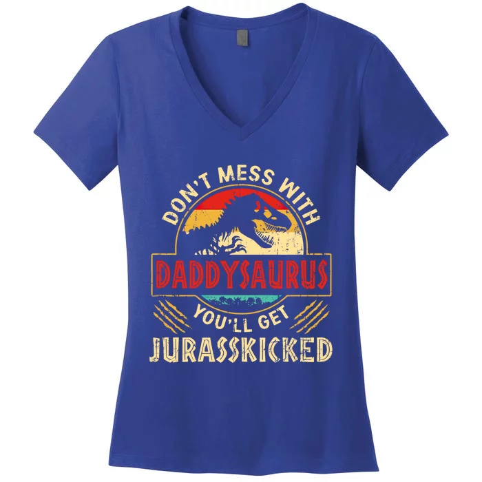 Vintage Dinosaurs Daddy Rex Saurus Family Matching Gift Women's V-Neck T-Shirt