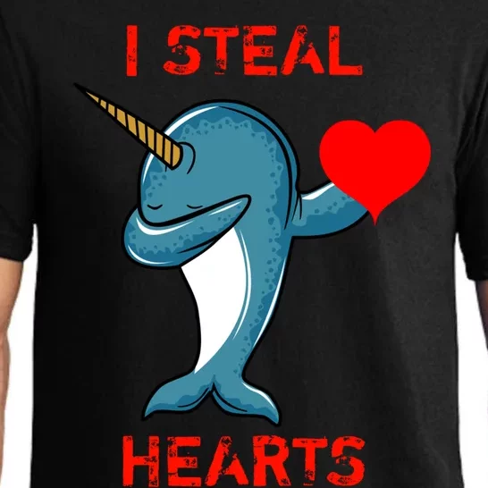 Valentines Day Dabbing Narwhal I Steal Hearts Dance Gift Pajama Set