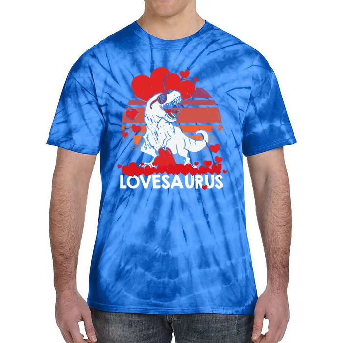 Valentines Day Dinosaur Lovesaurus Hearts Teens Funny Gift Tie-Dye T-Shirt