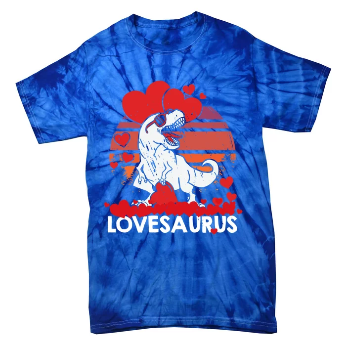 Valentines Day Dinosaur Lovesaurus Hearts Teens Funny Gift Tie-Dye T-Shirt