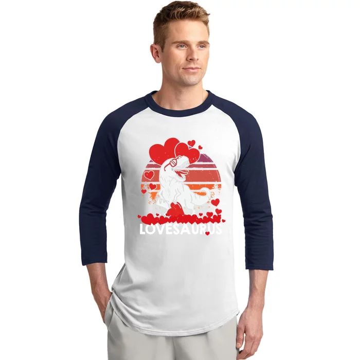 Valentines Day Dinosaur Lovesaurus Hearts Teens Funny Gift Baseball Sleeve Shirt